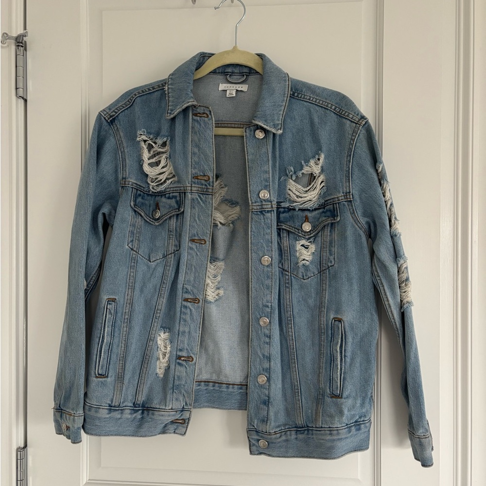 Distressed Oversized Light Wash Denim Jacket
